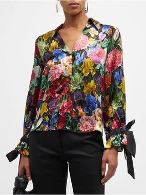 Alice + Olivia Randa Tied Blouson-Sleeve